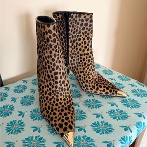 Michael Kors Leopard Ankle Boots with Gold Tips